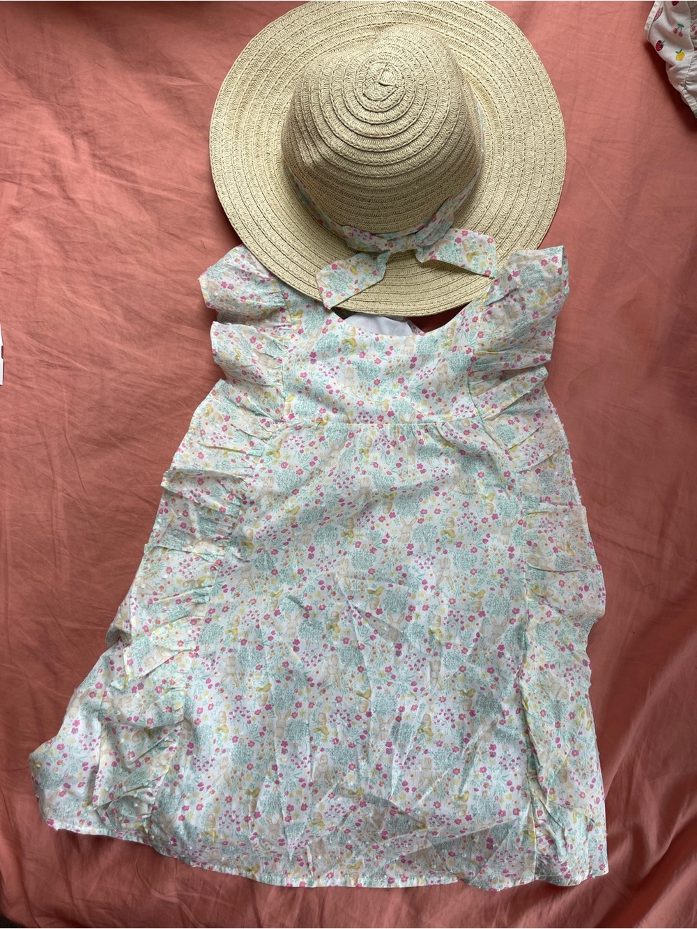 Shabby Chic Pastel Floral Ruffle Dress in White and Pink